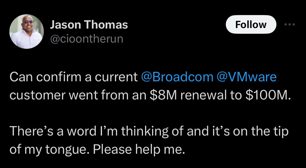 vmware renewal price increase tweet